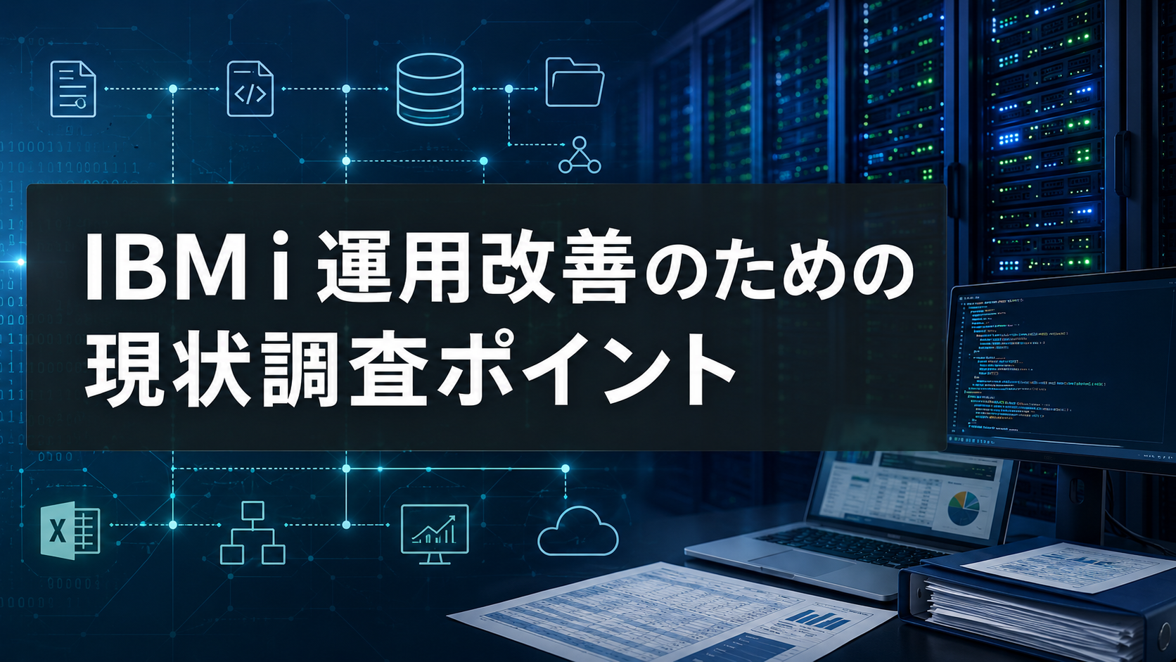 IBM iの運用改善に向け、プログラム資産や資料、利用状況、外部連携を整理して現状調査する記事のメインビジュアル