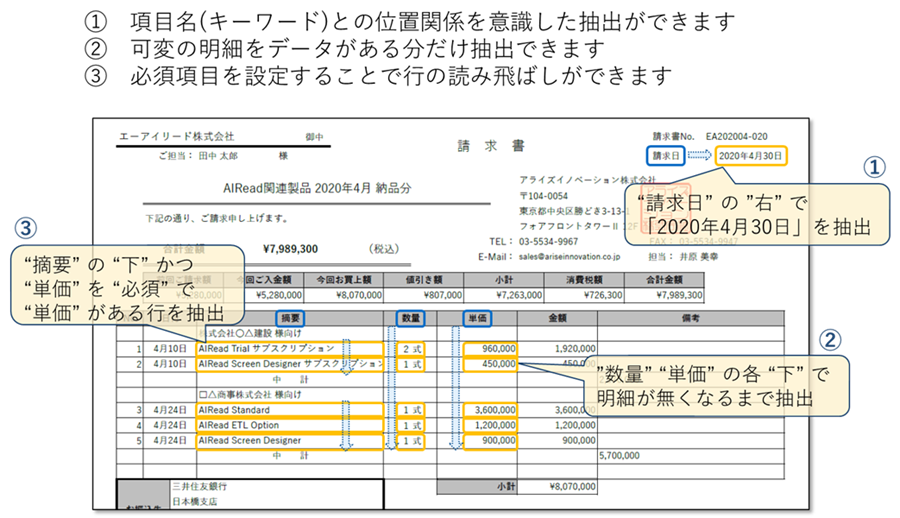 非定型の帳票にはルール指定でデータを抽出